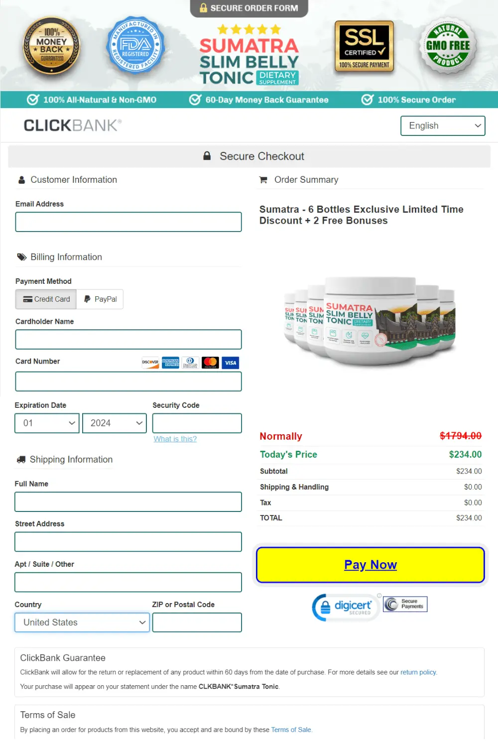 Sumatra Slim Belly Tonic order form